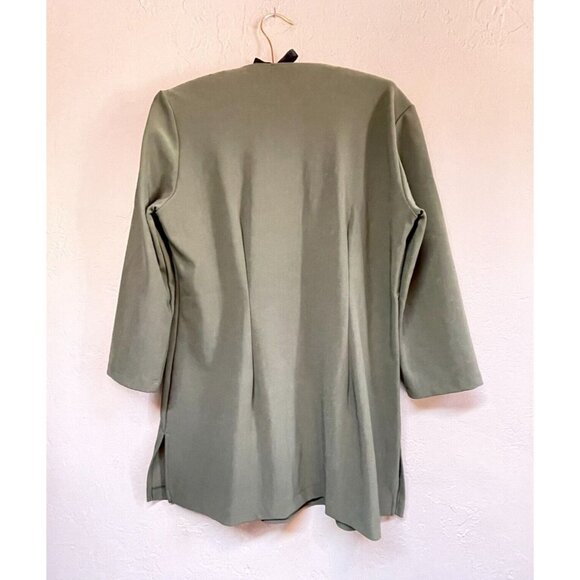Boston Proper Womens 3/4 Sleeves Tunic Top Medium Criss-Cross Neck Cut-Out Green - Picture 2 of 8